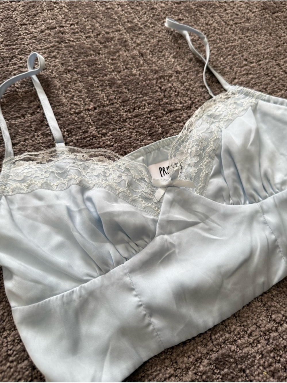 Princess Polly "Old School Love" Cropped Lace Top in baby blue. Size 2 - Picture 2 of 4